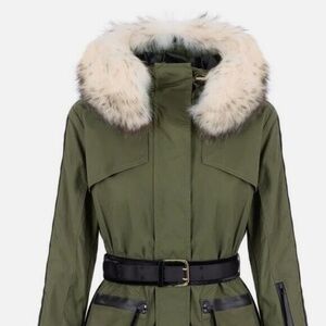 Troy of London Amanda Wakely Elements Parka Coat Green Medium Faux Fur NWT